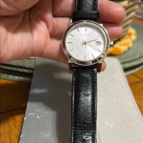 Burberry Black and Silver Dress Watch with Leather Strap - Picture 1 of 6